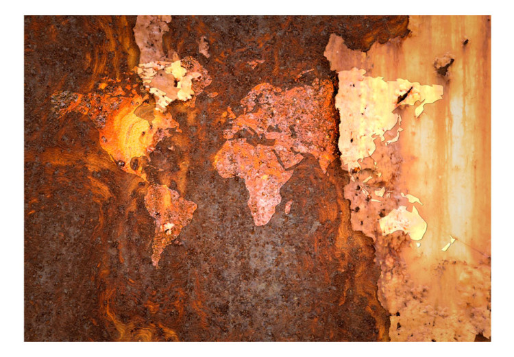 Wall Mural Metallic continents - metal textured world map with rust effect 92796 additionalImage 1