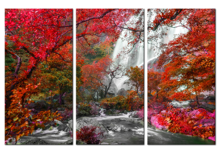 Canvas Print Beautiful Waterfall: Autumnal Forest - Landscape of Enchanting Trees 97396