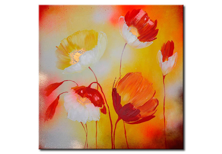 Canvas Print Glistening Poppies - Hand-painted Flowers in Warm Shades 97796