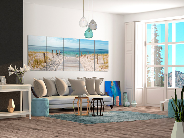 Canvas Print Path of Peace (5-piece) - Sandy Beach Against a Calm Sea Background 98596 additionalImage 3