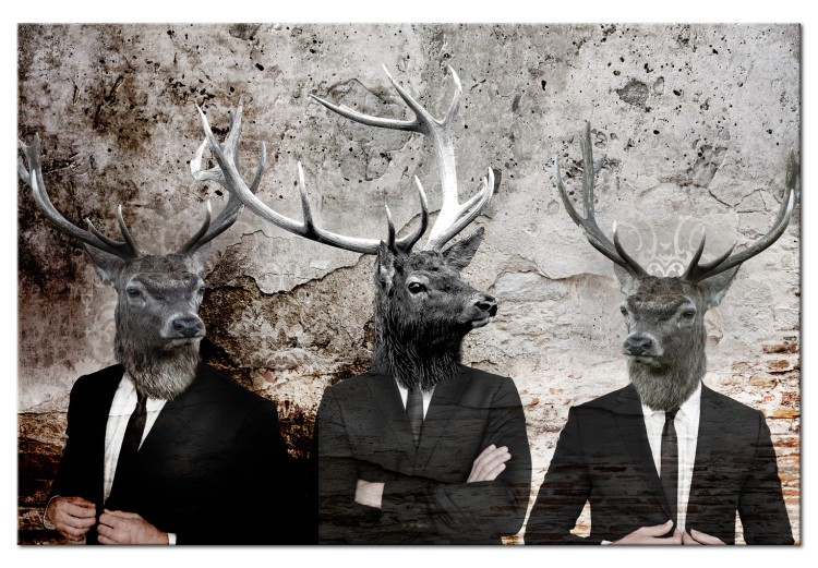 Canvas Art Print Deer in Suits (1-piece) - Playful Characters in Banksy Style 106107