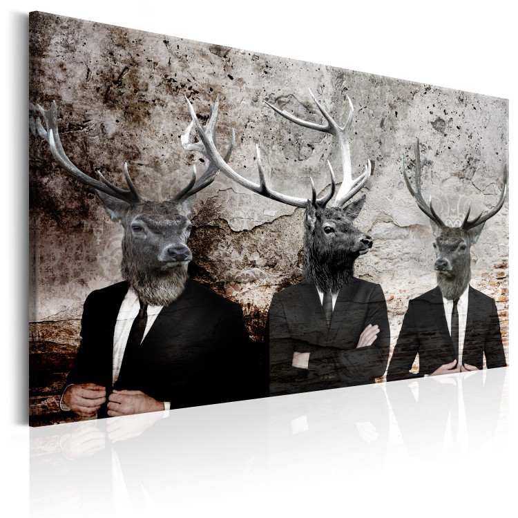 Canvas Art Print Deer in Suits (1-piece) - Playful Characters in Banksy Style 106107 additionalImage 2