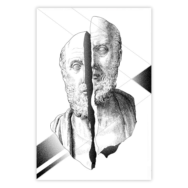 Wall Poster Cracked Sculpture of Socrates - black and white geometric pattern with a figure 114307