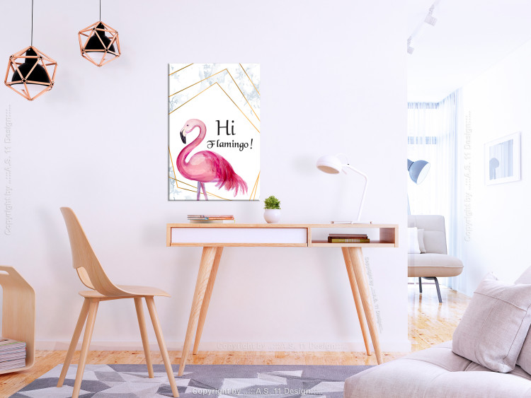 Canvas Art Print Rose in Geometric Frame (1-part) - Flamingo Against a Sign 115307 additionalImage 3