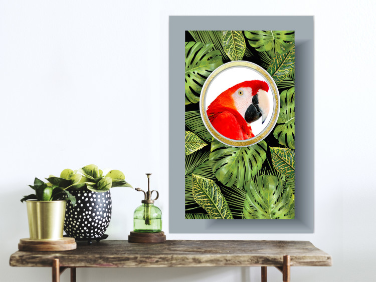 Poster Parrot in the jungle - colorful bird on a background of green tropical leaves 116407 additionalImage 17