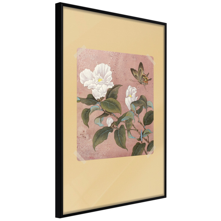 Poster Azalea Flower - white petals among green leaves and a colorful butterfly 117607 additionalImage 10