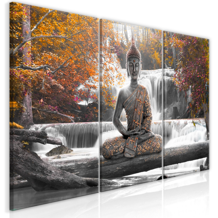 Canvas Print Buddha and Waterfall (3 Parts) Orange 122207 additionalImage 2