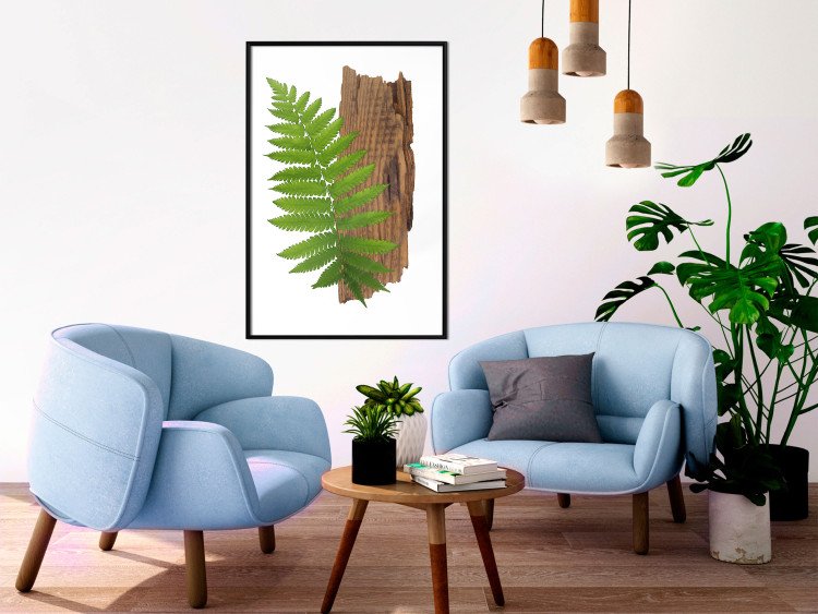 Poster Resoluteness of Nature - green plant and wooden piece on a white background 122607 additionalImage 8