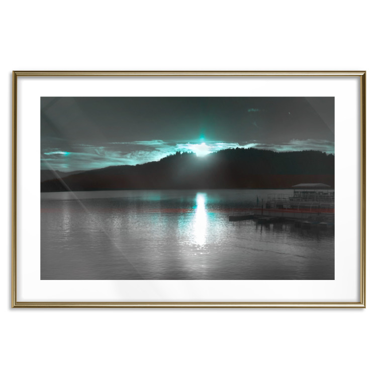 Poster January Night - lake landscape with blue moon in the sky 124507 additionalImage 20