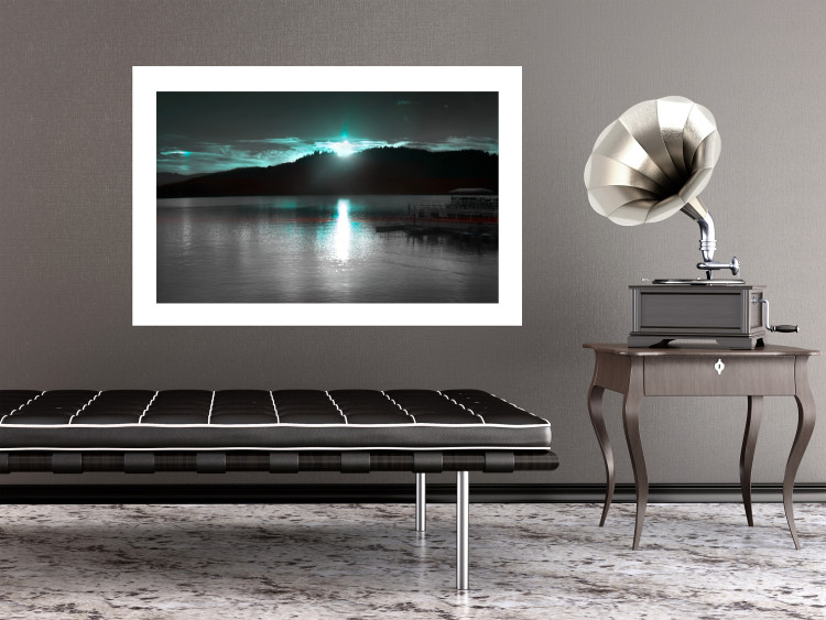 Poster January Night - lake landscape with blue moon in the sky 124507 additionalImage 2