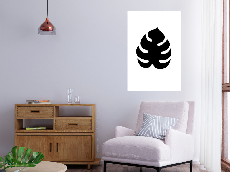 Poster Black Monstera - black tropical leaf on a contrasting white background 125107 additionalImage 2