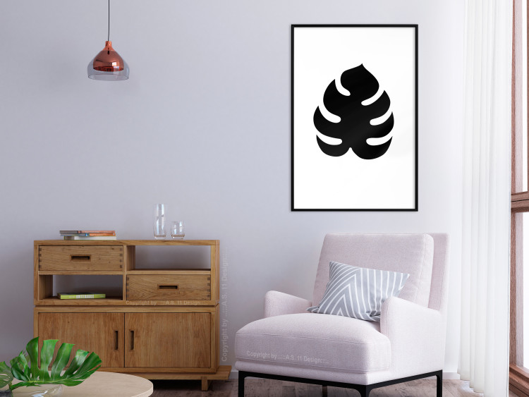 Poster Black Monstera - black tropical leaf on a contrasting white background 125107 additionalImage 4