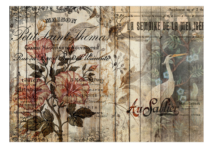 Photo Wallpaper Travel postcard - vintage motif with flowers and lettering in French 129107 additionalImage 1
