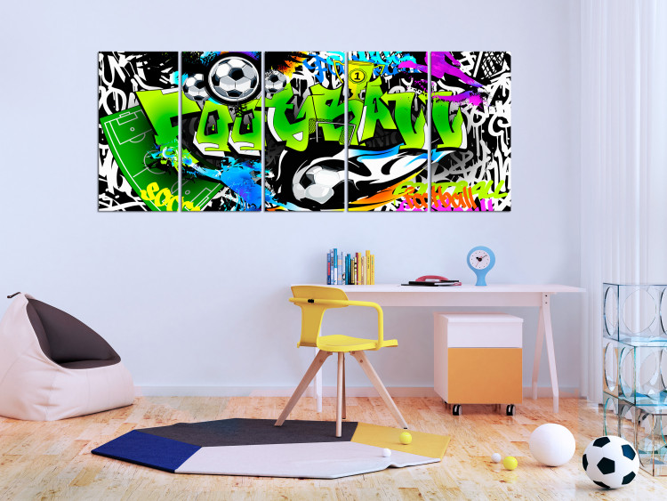 Canvas Soccer Graffiti (5-part) narrow - ball in street art style 129407 additionalImage 3