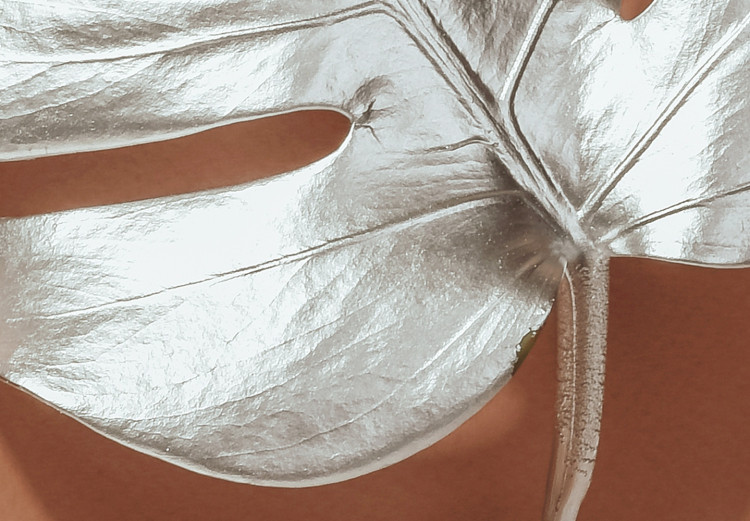 Poster Sunny Keepsake - silver monstera leaf on a uniform light background 129507 additionalImage 6