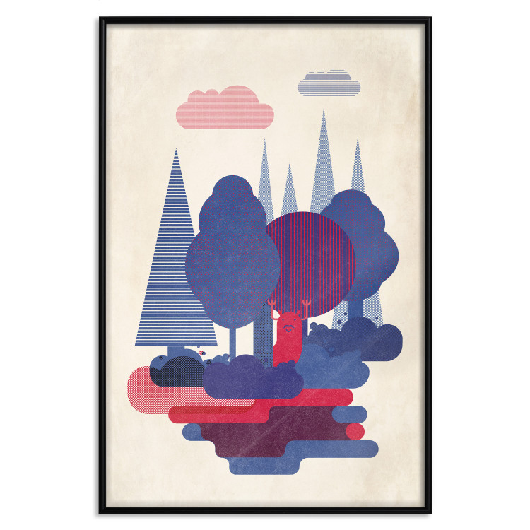 Poster Forest Dwellers - abstract colorful forest with figures and a funny character 129907 additionalImage 18
