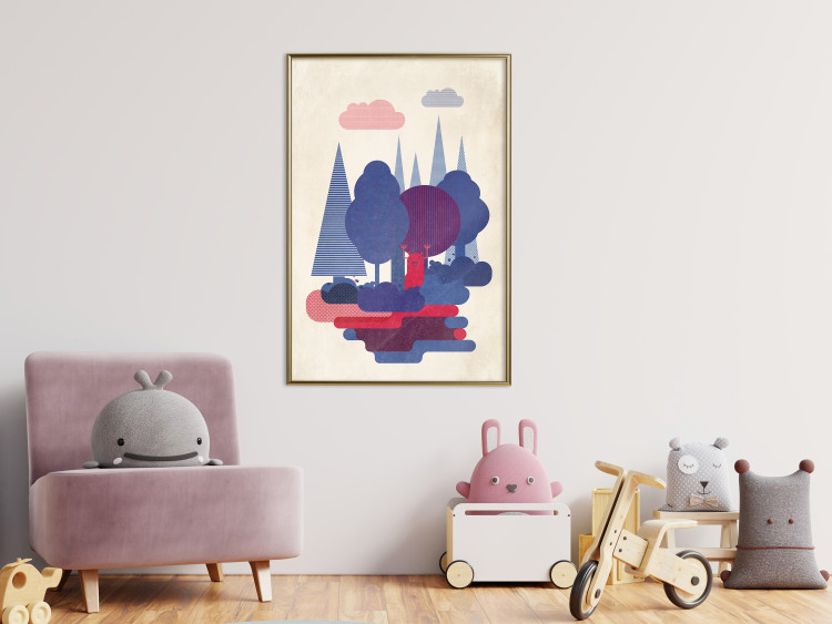 Poster Forest Dwellers - abstract colorful forest with figures and a funny character 129907 additionalImage 9