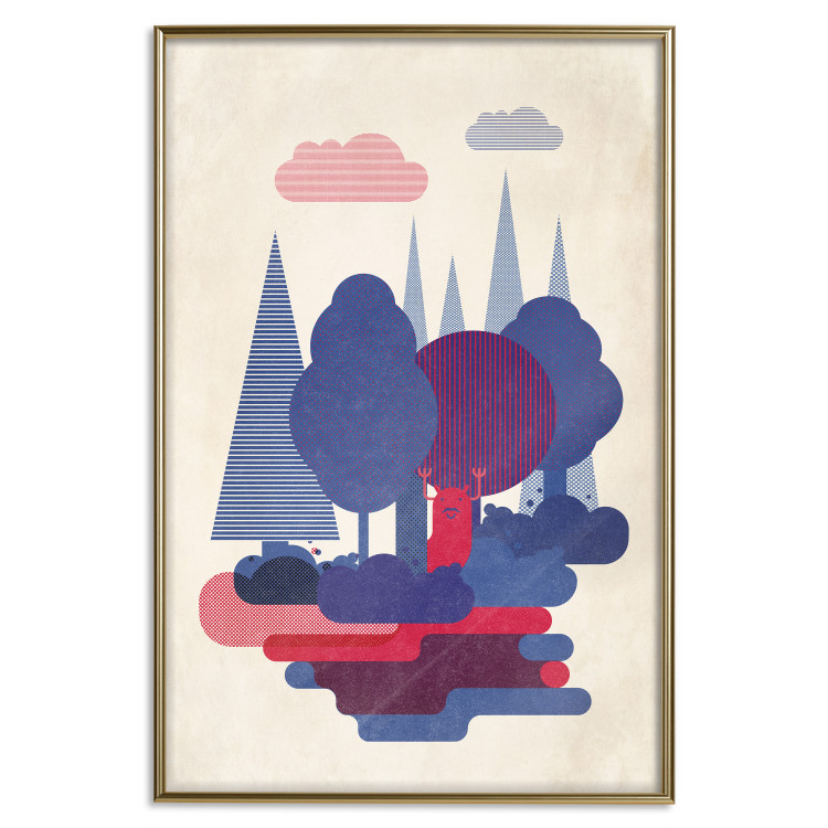 Poster Forest Dwellers - abstract colorful forest with figures and a funny character 129907 additionalImage 17