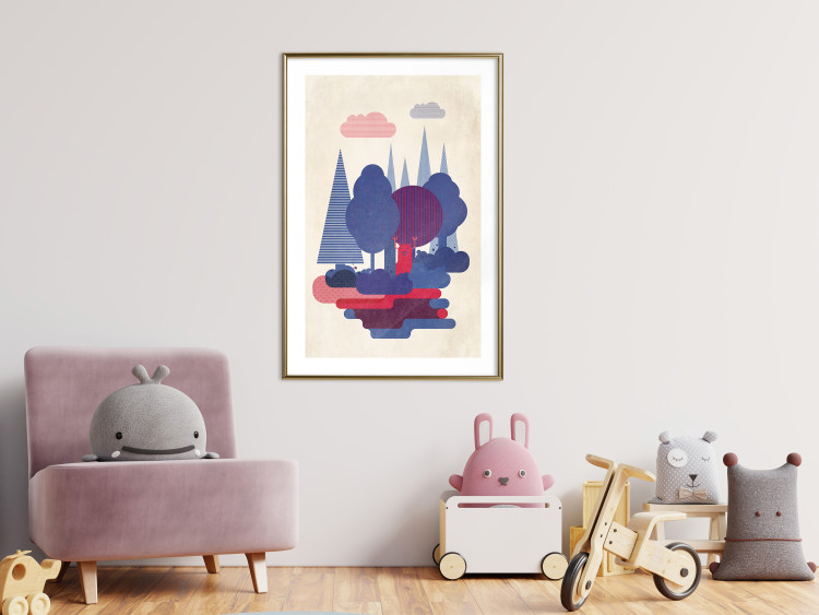 Poster Forest Dwellers - abstract colorful forest with figures and a funny character 129907 additionalImage 13