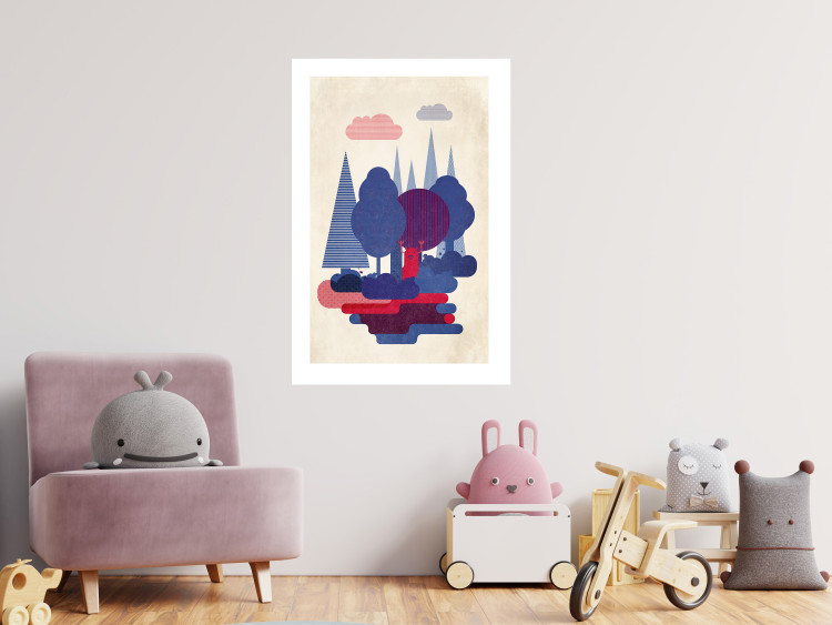 Poster Forest Dwellers - abstract colorful forest with figures and a funny character 129907 additionalImage 12
