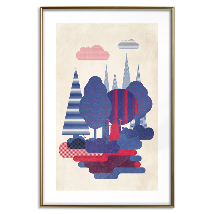 Poster Forest Dwellers - abstract colorful forest with figures and a funny character 129907 additionalImage 16