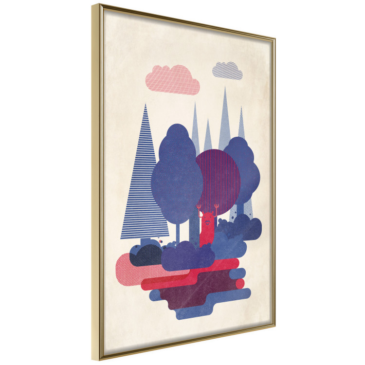 Poster Forest Dwellers - abstract colorful forest with figures and a funny character 129907 additionalImage 4