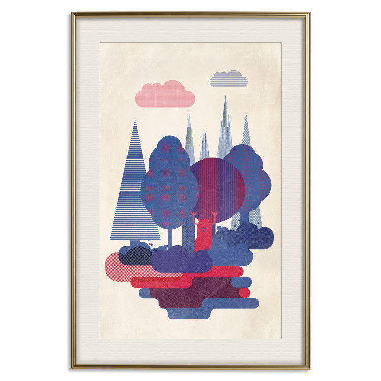 Poster Forest Dwellers - abstract colorful forest with figures and a funny character 129907 additionalImage 20