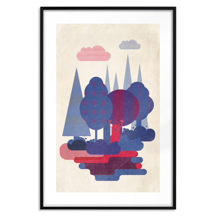 Poster Forest Dwellers - abstract colorful forest with figures and a funny character 129907 additionalImage 15
