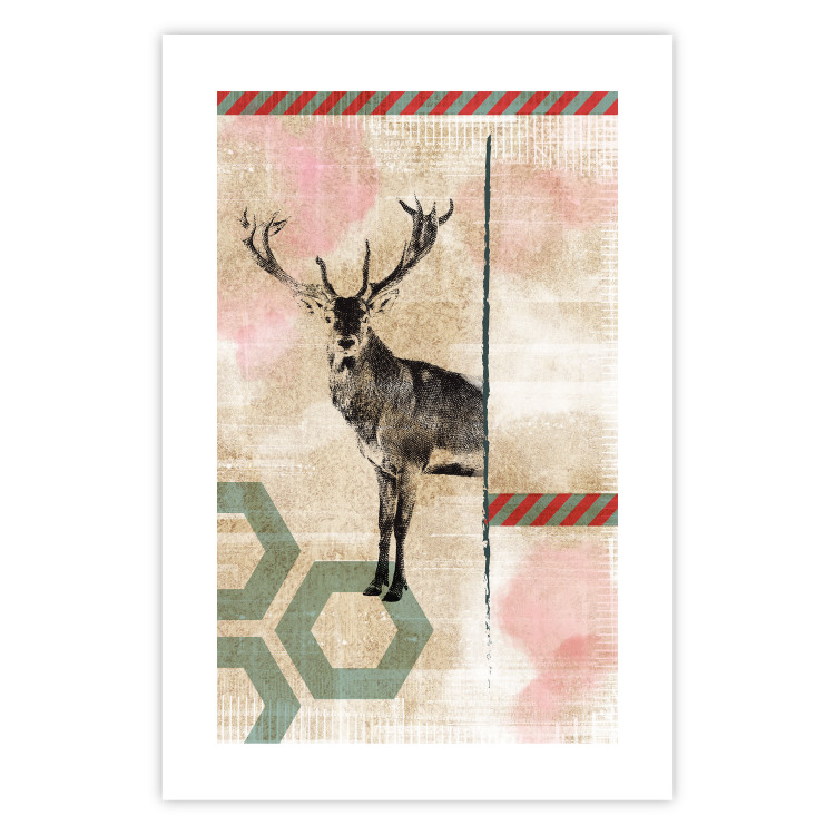 Wall Poster Lost Stag - abstract animal among figures on a light background 131807 additionalImage 19