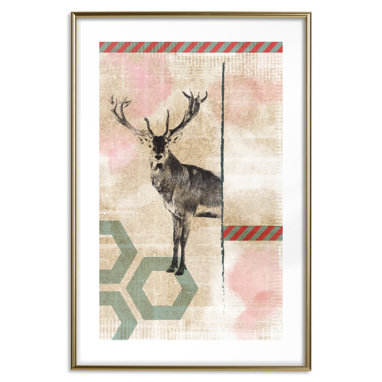 Wall Poster Lost Stag - abstract animal among figures on a light background 131807 additionalImage 14