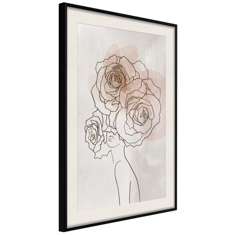 Wall Poster Anna and Roses - abstract black line art of a woman with flowers in her hair 132207 additionalImage 2