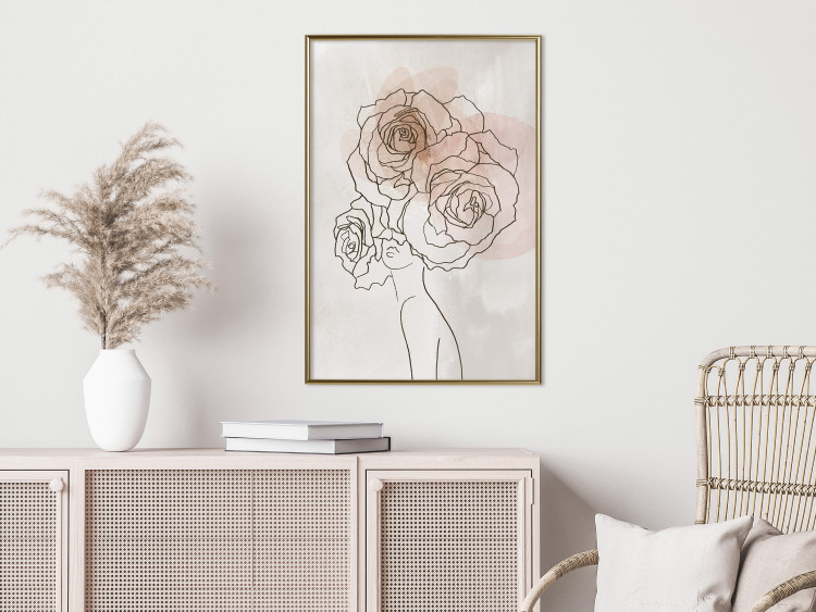 Wall Poster Anna and Roses - abstract black line art of a woman with flowers in her hair 132207 additionalImage 5
