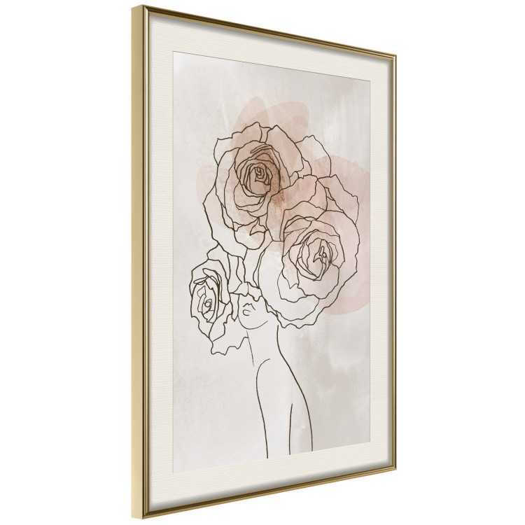 Wall Poster Anna and Roses - abstract black line art of a woman with flowers in her hair 132207 additionalImage 3