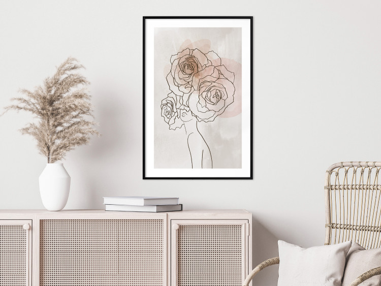 Wall Poster Anna and Roses - abstract black line art of a woman with flowers in her hair 132207 additionalImage 23