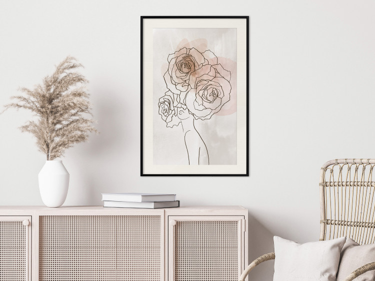 Wall Poster Anna and Roses - abstract black line art of a woman with flowers in her hair 132207 additionalImage 24