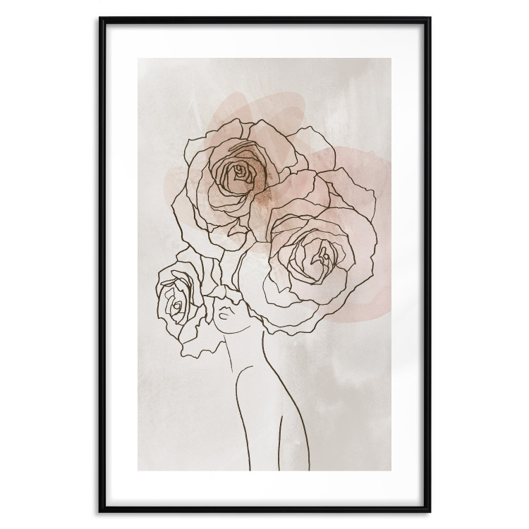 Wall Poster Anna and Roses - abstract black line art of a woman with flowers in her hair 132207 additionalImage 17