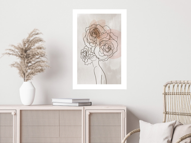 Wall Poster Anna and Roses - abstract black line art of a woman with flowers in her hair 132207 additionalImage 5