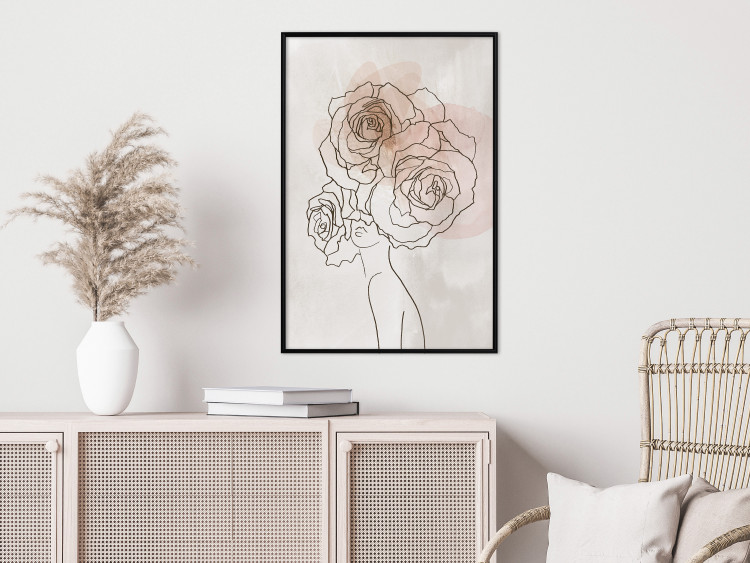 Wall Poster Anna and Roses - abstract black line art of a woman with flowers in her hair 132207 additionalImage 4