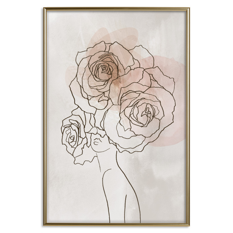 Wall Poster Anna and Roses - abstract black line art of a woman with flowers in her hair 132207 additionalImage 21