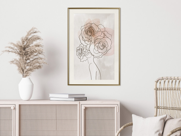 Wall Poster Anna and Roses - abstract black line art of a woman with flowers in her hair 132207 additionalImage 22