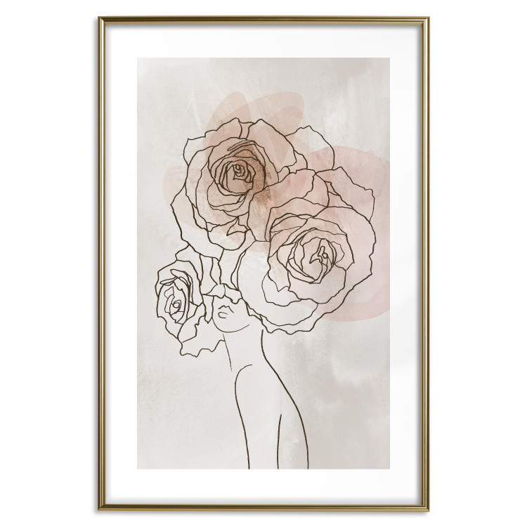 Wall Poster Anna and Roses - abstract black line art of a woman with flowers in her hair 132207 additionalImage 16