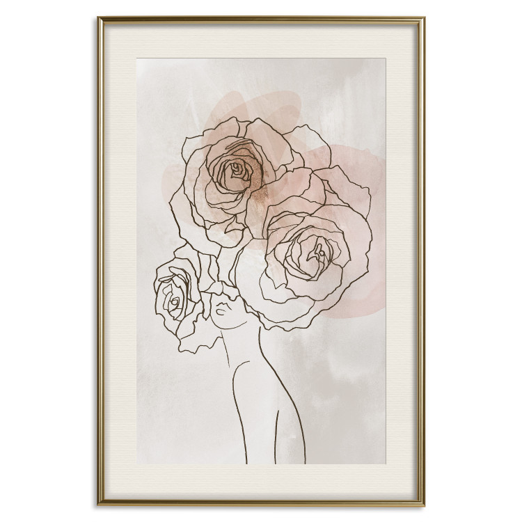 Wall Poster Anna and Roses - abstract black line art of a woman with flowers in her hair 132207 additionalImage 20