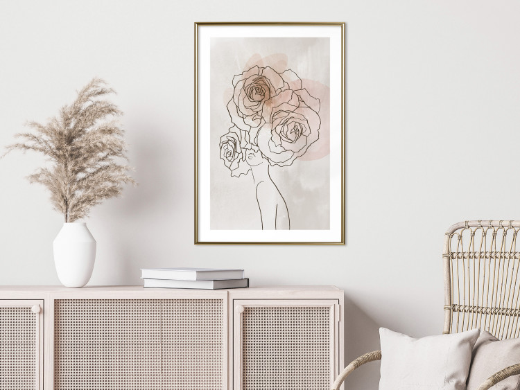 Wall Poster Anna and Roses - abstract black line art of a woman with flowers in her hair 132207 additionalImage 13