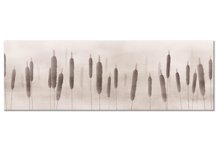 Canvas Art Print Meadow in the fog - Narrowleaf cattail on a meadow shrouded in fog 134707