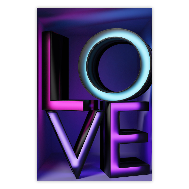 Poster Glassy Love - neon texts with imitation of 3D effect on a colorful background 135507