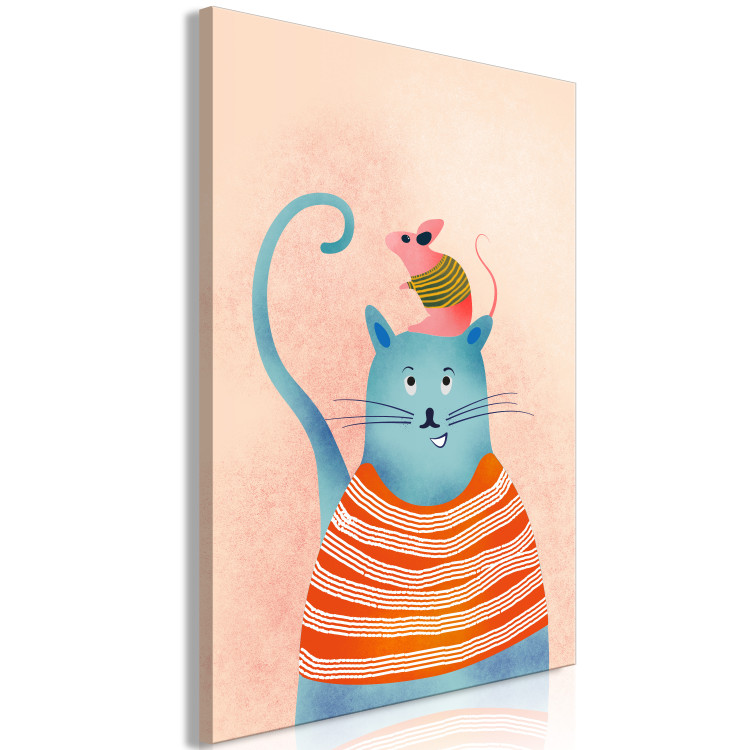 Canvas Print Good Friends (1-piece) Vertical - funny colorful cat and mouse 135707 additionalImage 2
