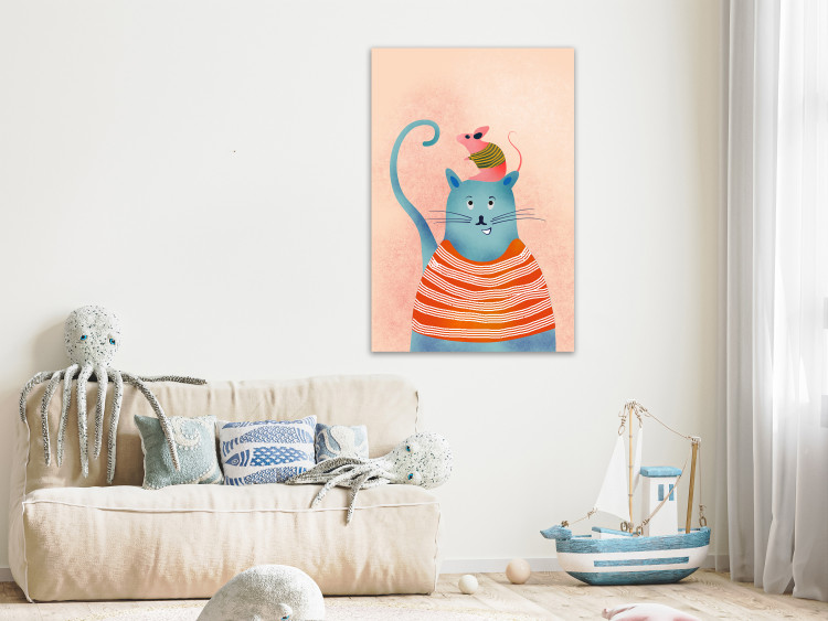 Canvas Print Good Friends (1-piece) Vertical - funny colorful cat and mouse 135707 additionalImage 3