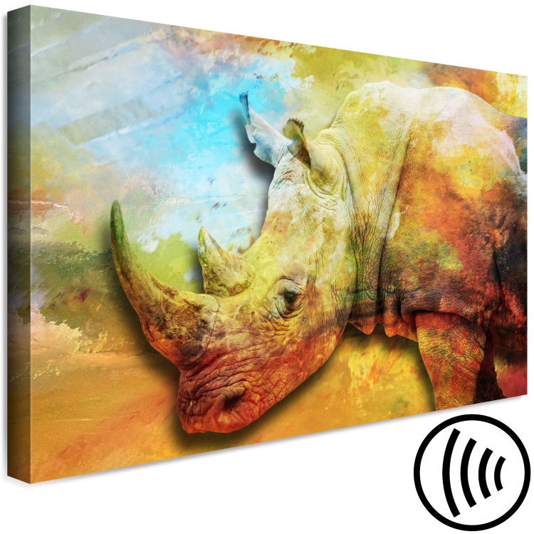 Canvas Art Print Rhinoceros (1-piece) Wide - multicolored exotic animal 137007 additionalImage 6