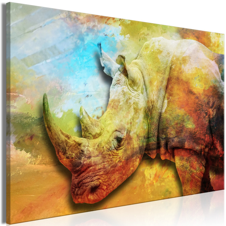 Canvas Art Print Rhinoceros (1-piece) Wide - multicolored exotic animal 137007 additionalImage 2