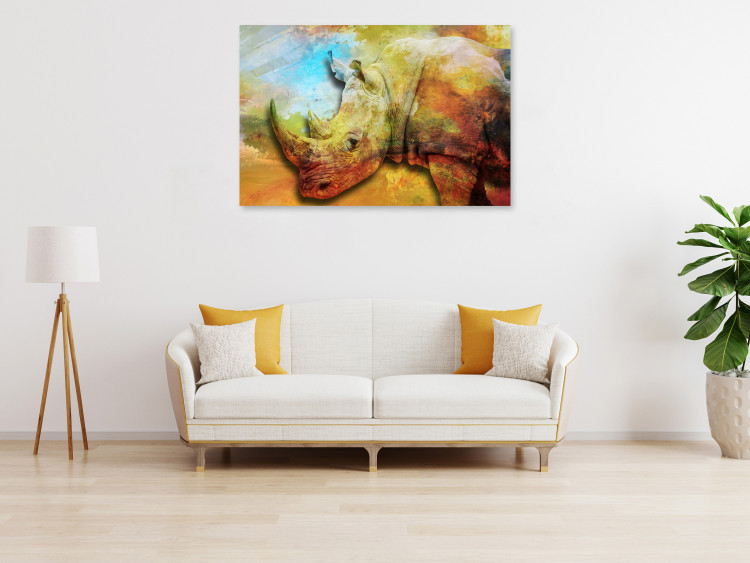 Canvas Art Print Rhinoceros (1-piece) Wide - multicolored exotic animal 137007 additionalImage 3